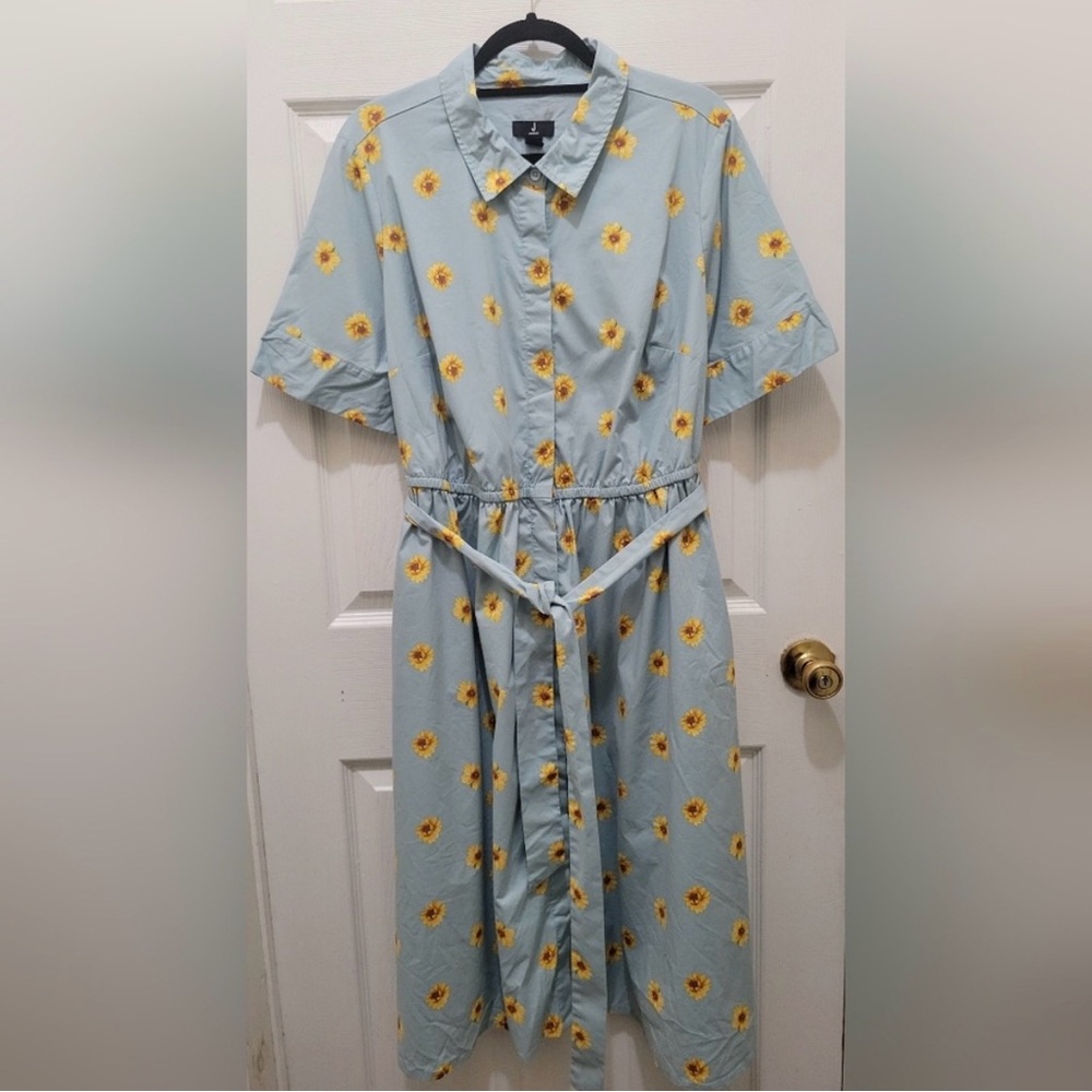 Jason Wu Floral Cotton Blend Shirt Dress - Picture 2 of 5